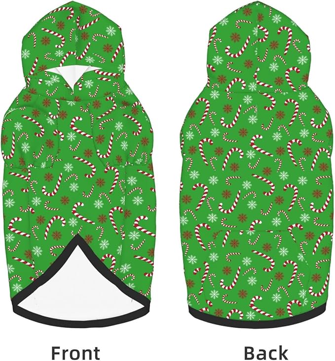 Green Candy Cane Hoodie,Christmas Cosplay Dog Clothes with Pocket and Hat Winter Clothes Sweaters X-Small