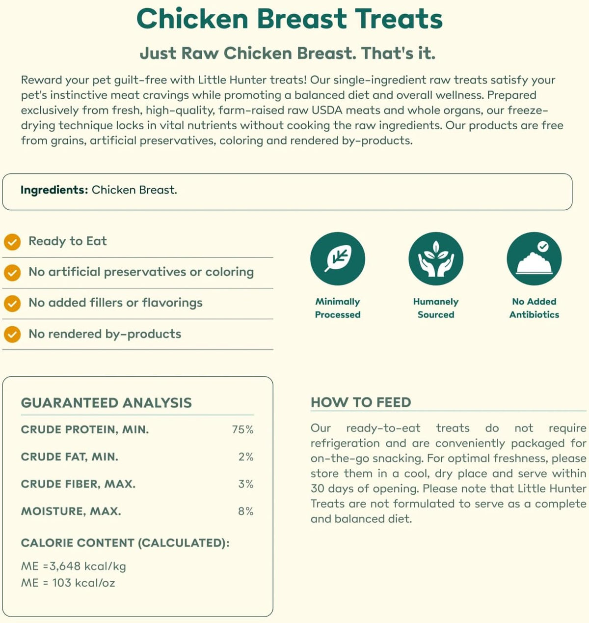 Little Hunter Freeze Dried Dog Treats - Chicken Breast - Raw Single Ingredient Chicken Breast Dog Treats for Snacks, Training, Dog Food Toppers - All Natural, Healthy Dog & Puppy Treats, 2 oz