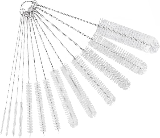 CiaraQ Bottle Cleaning Brushes, 8 Inch Nylon Tube Brush Set, Cleaner for Narrow Neck Bottles Cups with Hook, Set of 13pcs, White
