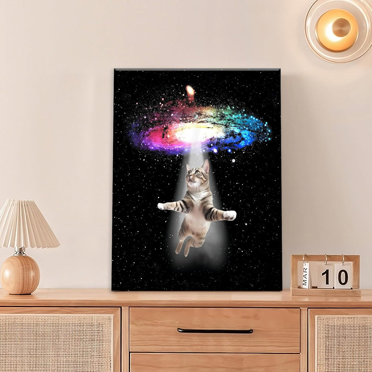 Funny Cat Wall Art Canvas Galaxy Wall Decor Prints Framed Painting Animal Pictures Gifts Artwork for Bathroom Living Dining Kitchen 16"x20"