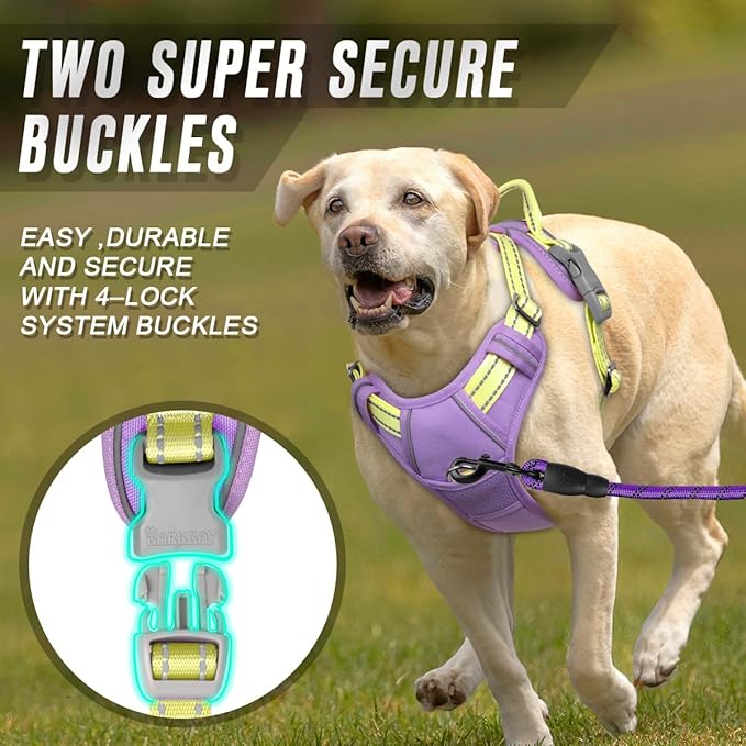 BARKBAY No Pull Dog Harness Front Clip Heavy Duty Reflective Easy Control Handle for Large Dog Walking(Violet Purple & Sunlight,XL)