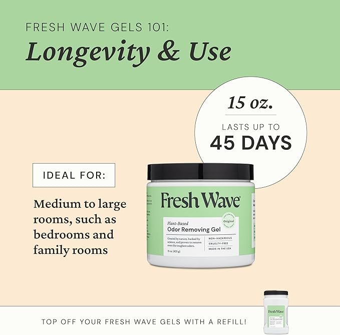 Fresh Wave Odor Removing Gel, 15 oz. - Odor Absorbers for Home, Safer Odor Relief, Natural Plant-Based Odor Eliminator, Every 15 oz. lasts 30-60 Days, For Cooking, Trash & Pets