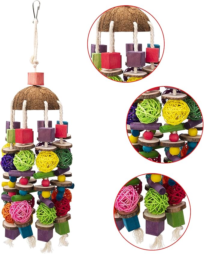 EBaokuup Large Bird Parrot Toys, Multicolored Wooden Blocks Bird Chewing Toy Parrot Cage Bite Toy for Macaws Cokatoos African Grey and Large Medium Parrot Birds