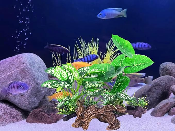 Fish Tank Decorations Aquarium Ornaments 3pcs Betta Silk Leaf Plants Artificial Driftwood Cave Aquarium Plants Accessories