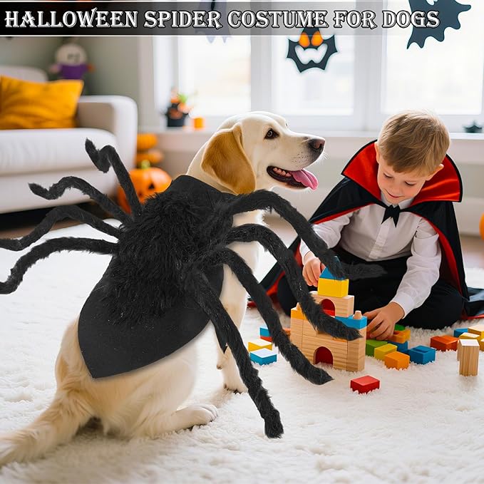 Dogs Halloween Spider Costume for Small Medium Large Dogs, Scary Spider Cosplay Apparel for Pets Cats Dogs Funny Halloween Outfits Clothes