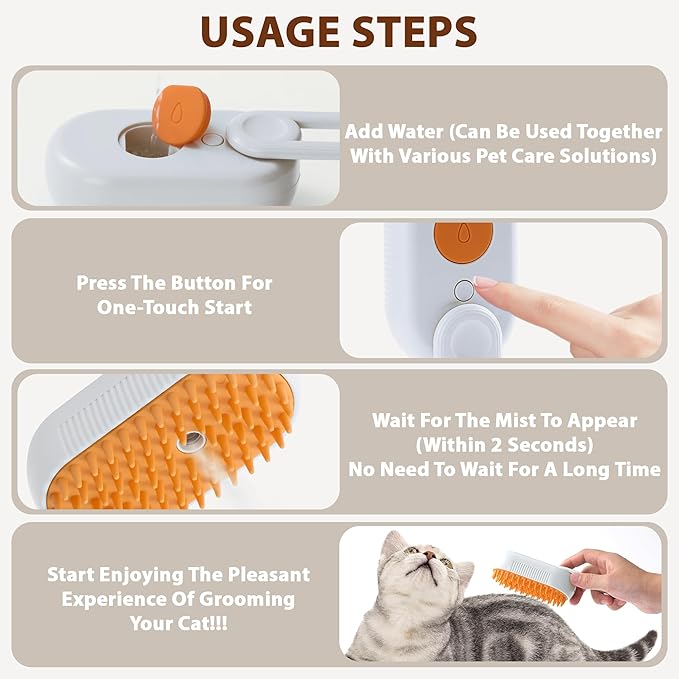 4 in 1 Cat Steam Brush, Rechargeable Steam Brush for Cats and Dogs, Anti-Static Cat Spray Brushes, Massage, Cleaning, Shedding & Combing All In One! White
