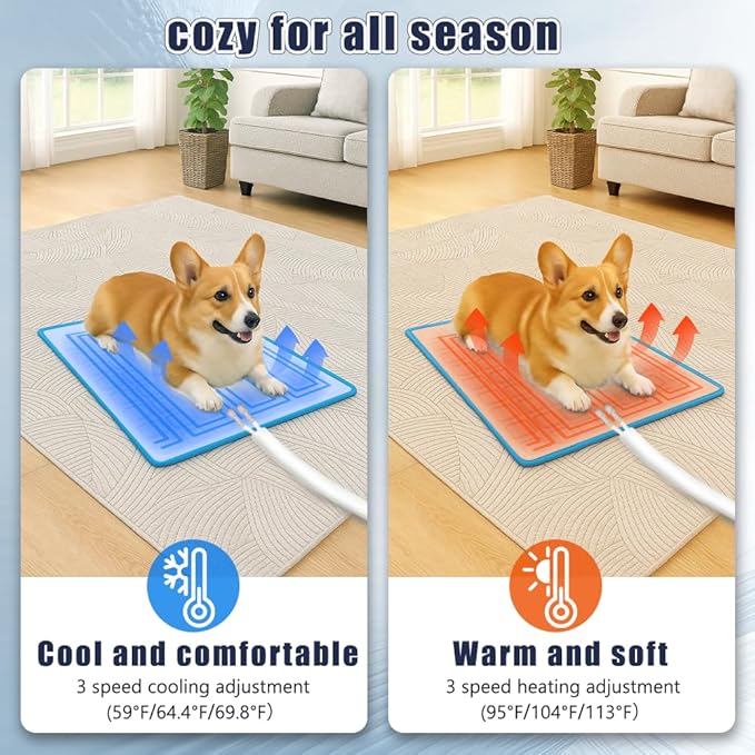 DuDuDog Electronic Self-Cooling and Heating Pet Mat for Dogs and Cats, Quiet Semiconductor Technology with Timed Water Circulation, 15.75 x 23.62 Inches