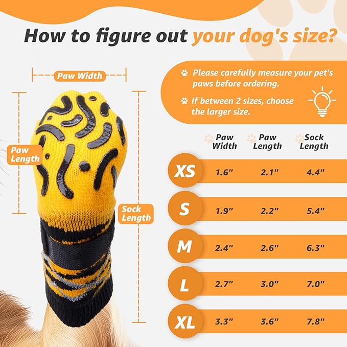Reflective Dog Socks to Prevent Licking Paws, Dog Paw Protector, Hardwood Floors Anti Slip, Non Slip Dog Socks with Grippers, Dog Booties and Paw Protectors for Indoor Use - Size Large