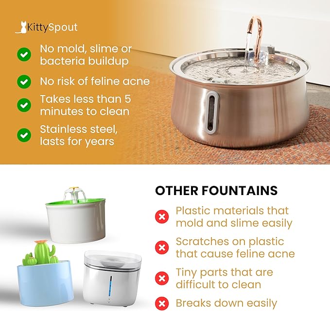 Stainless Steel Cat Water Fountain Automatic Drinking Fountain, Quiet Circulating Water Bowl, Dishwasher Safe, Indoor Pet Fountain for Hydrated Healthy Cats (Stainless Steel, 4L Corded)