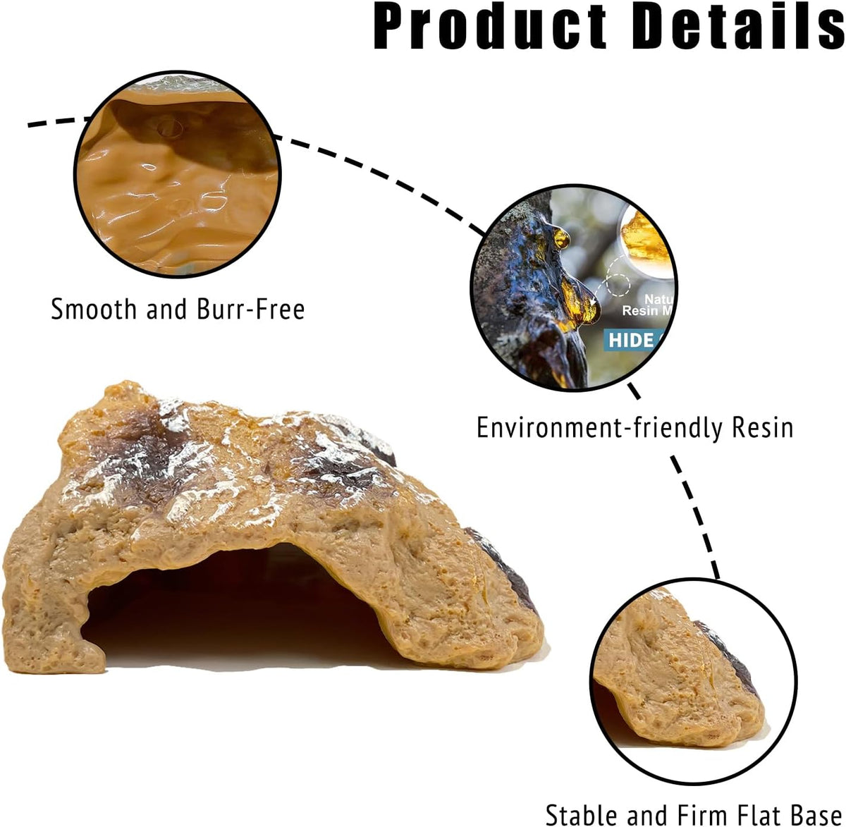 Reptile Hide Cave,Resin Rock for Reptile and Amphibians,Terrarium & Aquarium Habitat Hideout for Bearded Dragons,Lizards,Snakes,Turtles,Geckos,Ball Pythons(Small)