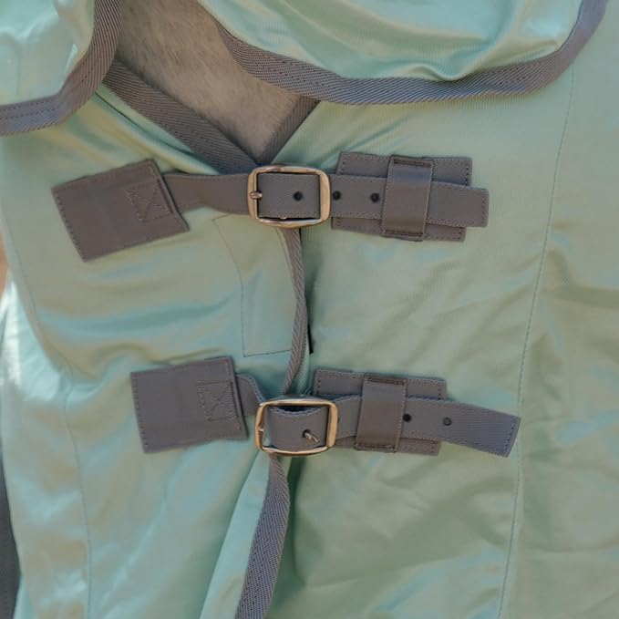 Horse Fly Sheet with Detachable Neck Cover & Belly Wrap, Adjustable Fly Sheet for Horses, Ventilated Airflow Mesh Equine Cooling Summer Flysheet Green 84