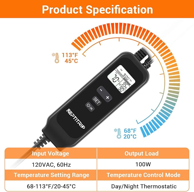 5.5 Inch Day-Night Thermostatic Reptile Heat Light Fixture - Heat Lamp Temperature Controller for Bearded Dragons, Snakes & Lizard – Bulb Not Included (Max 100W)
