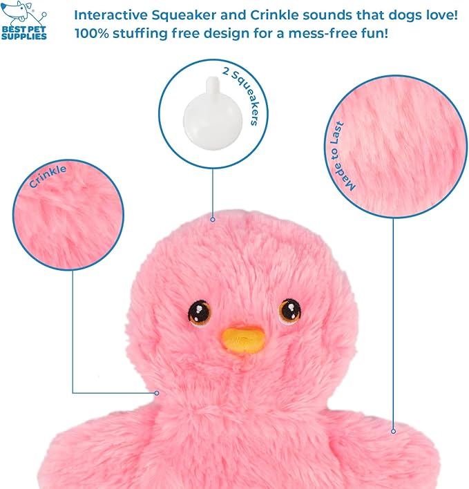 Best Pet Supplies Interactive Squeaky Dog Chew Toy, Ideal Dog Toys for Chewers, Small, Medium & Large Dogs, and Fetch Lovers - Crinkle Chicken (Pink), Large