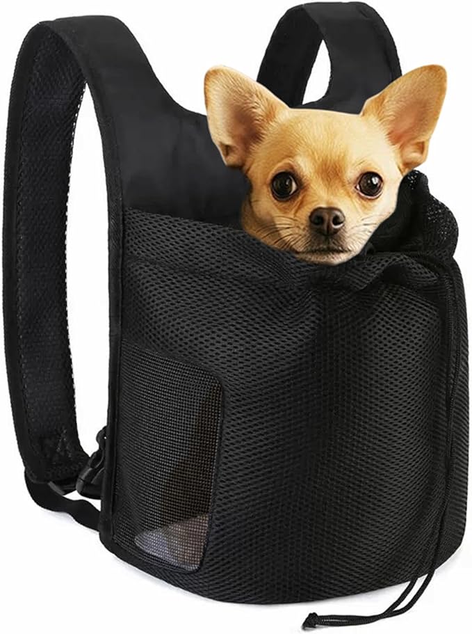 Dog Front Carrier Backpack,Ventilated Mesh Puppy Back Pack with Safety Belt,Adjustable Breathable Pet Carrier for Small Dogs Cats,Lightweight Doggy Backpack for Hiking Cycling Outdoor