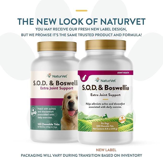NaturVet S.O.D. & Boswellia Extra Joint Support Dog Supplement – Dog Hip Supplement – Helps Alleviate Aches, Pain – for Dog Flexibility, Healthy Joint Function – 500 Ct. Chewable Tablets