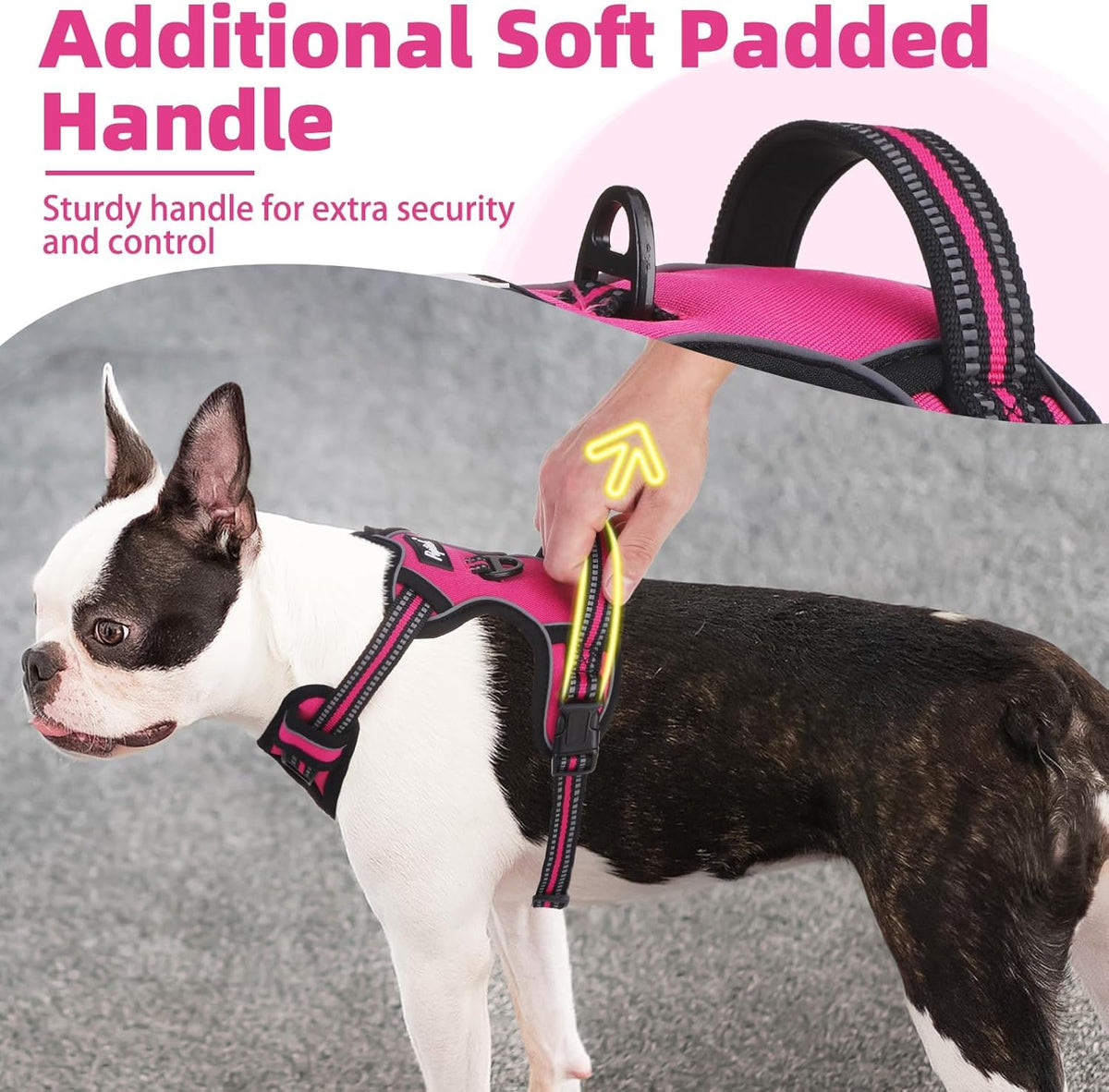 PUPTECK No Pull Dog Harness for Large, Adjustable Reflective Dog Harness with Handle Easy Control, Comfortable Soft Padded Pet Vest Harness for Extra Large Dogs, Fuschia XL