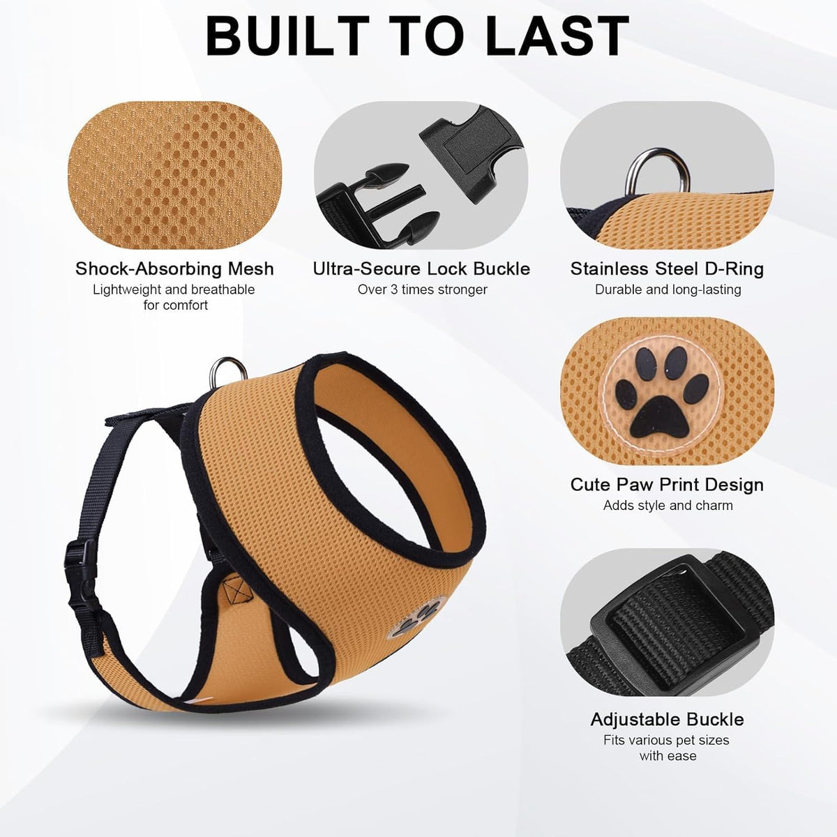 BINGPET No Pull Dog Harness,Soft Mesh Breathable All Weather Vest Harness,Safety Protection Design Durable Adjustable Step-in Easy Walk Dog Harness for Small Medium Large Dogs(Beige,M)