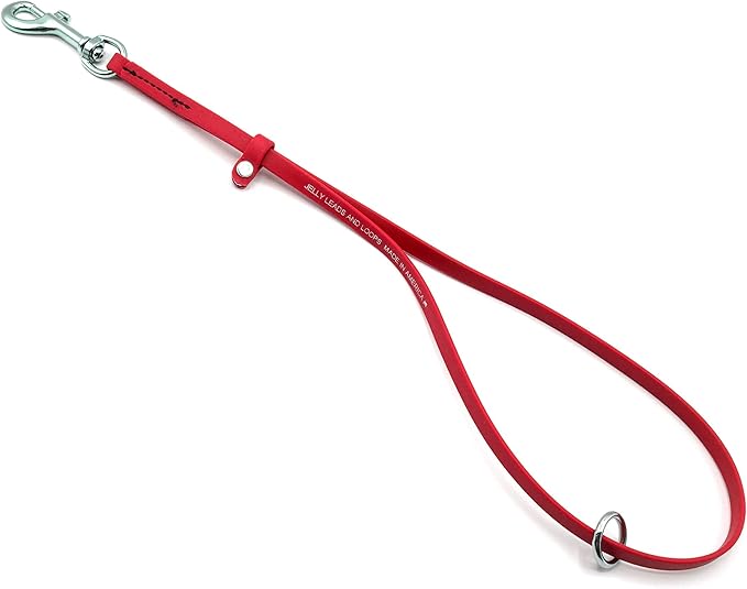 Jelly Pet Grooming Loop for Dogs | Groomers Helper | BioThane Material is Easy to Clean, Waterproof & Durable Noose Loop | Fits Most Pet Grooming Tubs/Tables/ 3/8” x 24” W/Ring Red | Made in The USA