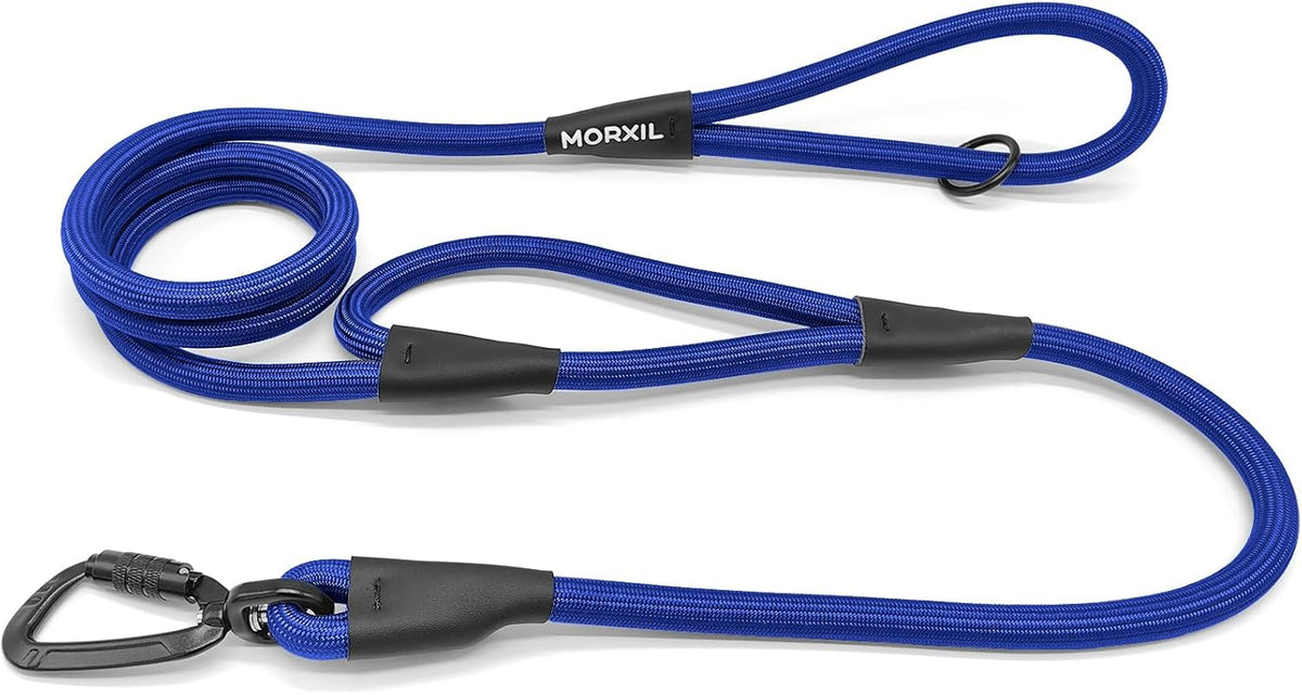 Rope Dog Leash with Two Handles, 6 Foot Heavy Duty Dog Leash with Aviation Aluminum Auto Locking Carabiner, Strong Nylon Pet Lead for Small, Medium, Large Dogs (Blue, 6FT-Two Handle)