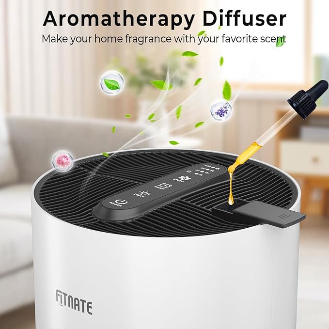 FITNATE Air Purifiers for Home Large Room Up to 1076 Ft² with Aromatherapy, H13 True HEPA Air Purifier for Pets, Quiet Air Cleaner for Smoke Dust Pollen Pets Dander Odor, with Night Light,Timer, White