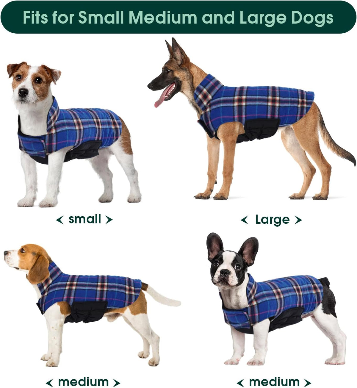 Kuoser Waterproof Dog Coat, Reversible Dog Jacket for Small Dogs, Adjustable Durable Doggie Winter Coat Warm Cozy Puppy Cold Weather Apparel from Small to Large Breed, Navy S