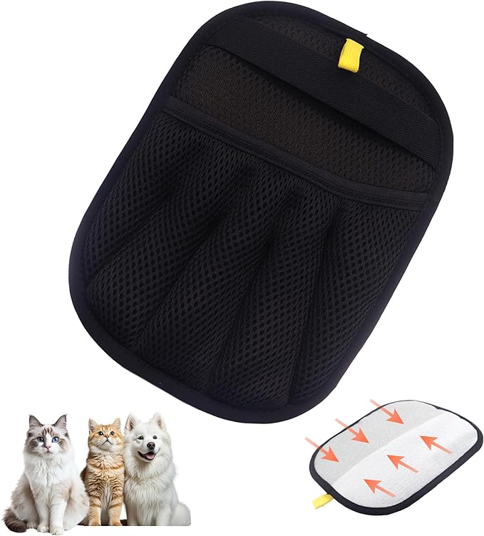 Electrostatic Pet Hair Remover Glove, Reusable Pet Hair Removal Glove for Dog & Cat Grooming, Double Sided Static Pet Hair Fur Remover Tool Mitt Gloves (2PCS) (1 Gloves+1 flea Comb)