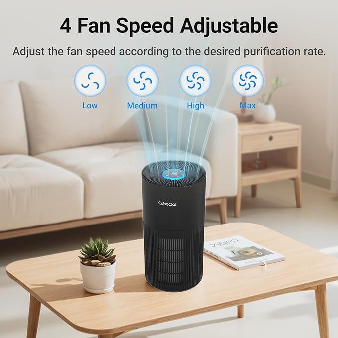 Air Purifiers for Home Large Rooms, Cobectal Air Cleaner with H14 True HEPA 3-in-1 Filter Covers up to 1650ft², Air Quality Sensor, Aroma Function & Sleep Mode, Pet Air Purifier, Black