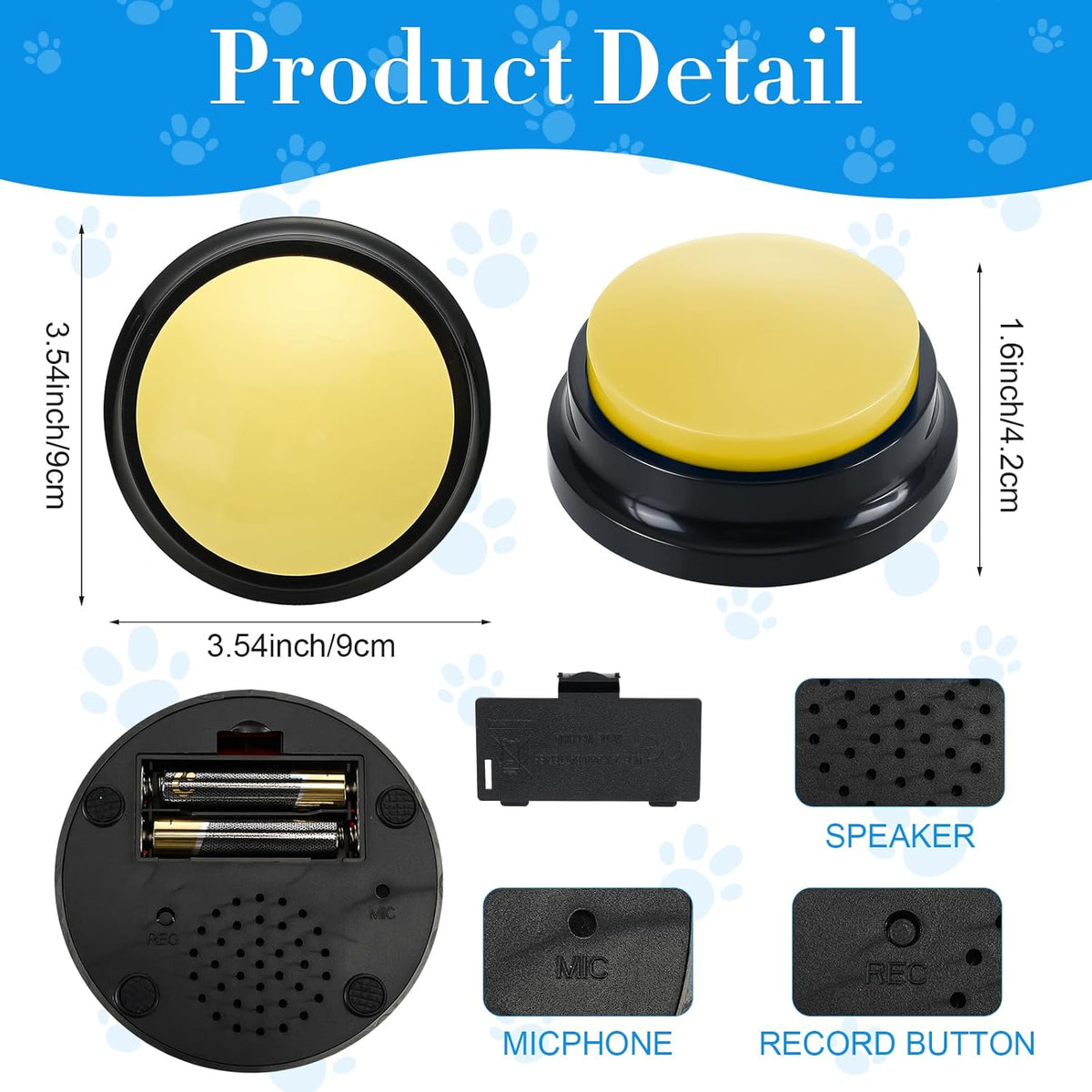 Jerify 16 Pieces Dog Buttons for Communication Voice Recordable Cat Dog Talking Buzzers Set with Stickers 30 Seconds Pet Speech Training Buttons for Pet Cat Training Interactivity(Classic Colors)