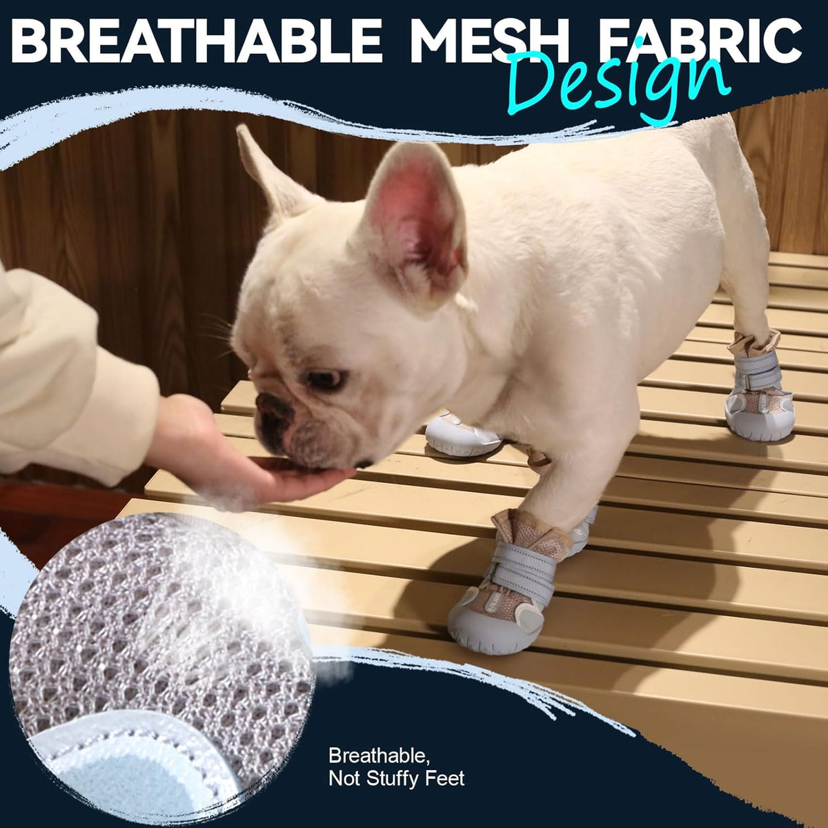 Dog Shoes for Large Small Medium Dogs, Breathable Mesh Dog Boots & Paw Protectors for Summer Hot Pavement Winter Snow, Waterproof Anti-Slip Dog Booties for Hiking Hardwood Floors(Blue-Beige5)
