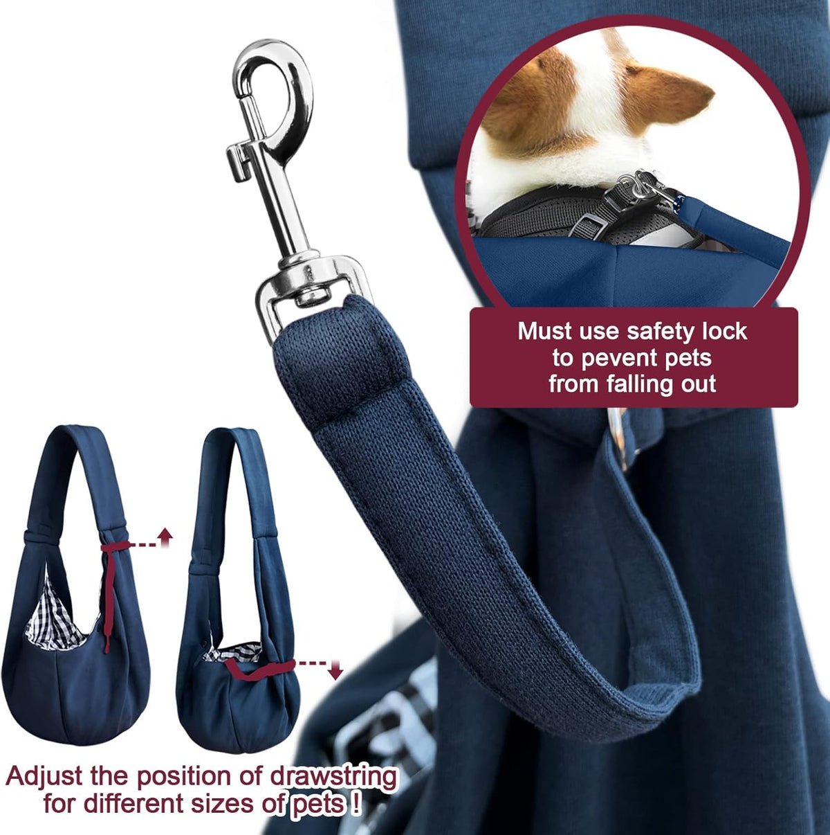 Pet Dog Sling Carrier for 3-10 lbs pet,Dog Purse Pouch,Dog Satchel,Reversible unadjustable Strap Travel Hand-Free Safe Bag Small Puppy Backpack (Dark Blue)