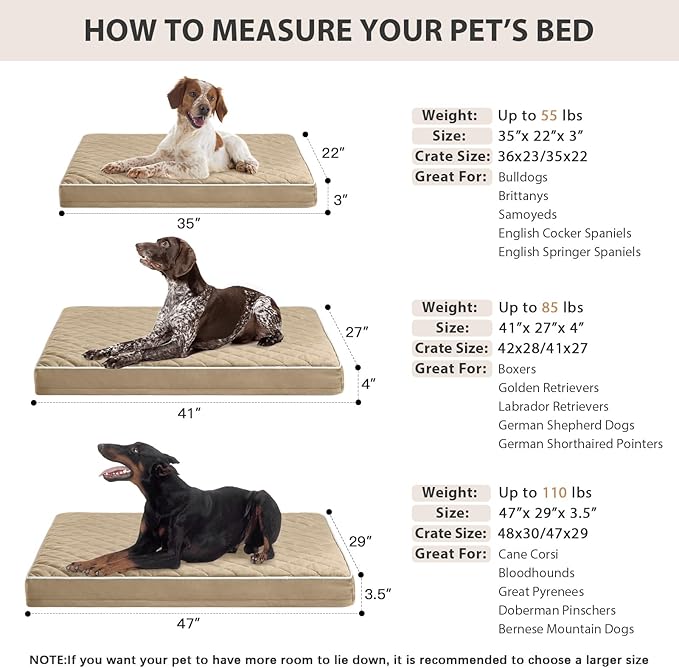 WNPETHOME Orthopedic XXL Dog Beds Large Sized Dog, Waterproof Extra Large Dogs Bed with Removable Washable Cover, Multi-Needle Quilting Dogs Crate Bed