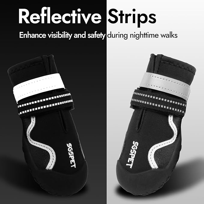 Dog Shoes, Waterproof Dog Boots & Paw Protectors with Anti-Slip Sole, 4pcs/Set Pet Dog Booties, Reflective Dog Shoes for Small Medium Large, Winter Snowy Summer Hot Pavement (Black, 2# (2XS))