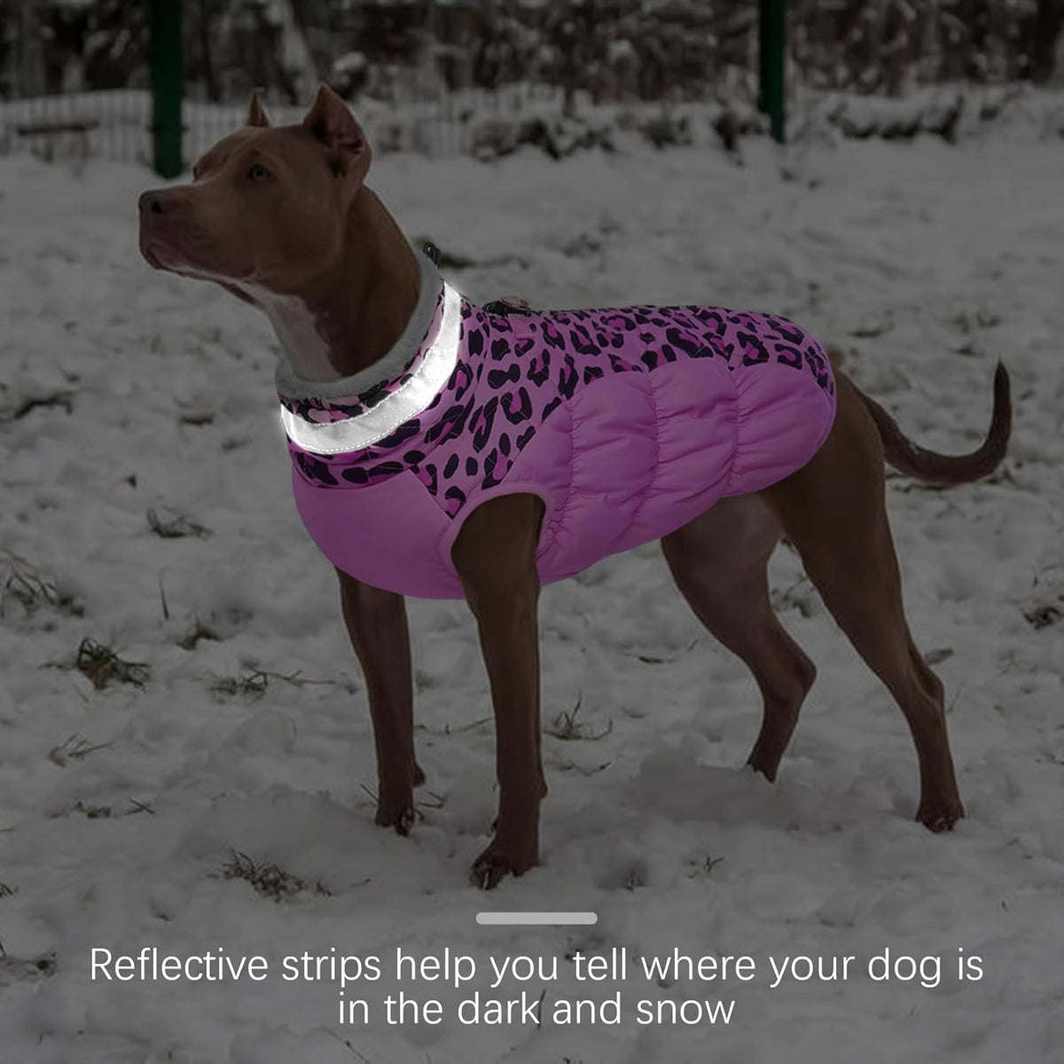 FUAMEY Dog Coat for Large Dogs,Waterproof Dog Winter Jacket with Harness Built in Puppy Cold Weather Coats Reflective Pet Vest with Zipper Warm Fleece Dogs Snowsuit Windproof Pink Leopard XXXL