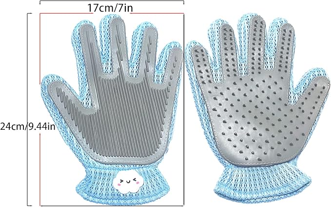 Zoocozy 2 in 1 Pet Hair Removal Glove for Cat Dog, Indoor Cat Grooming Gloves, Pet Washing Brush for Shedding Massage - Double-Sided Available(Blue)