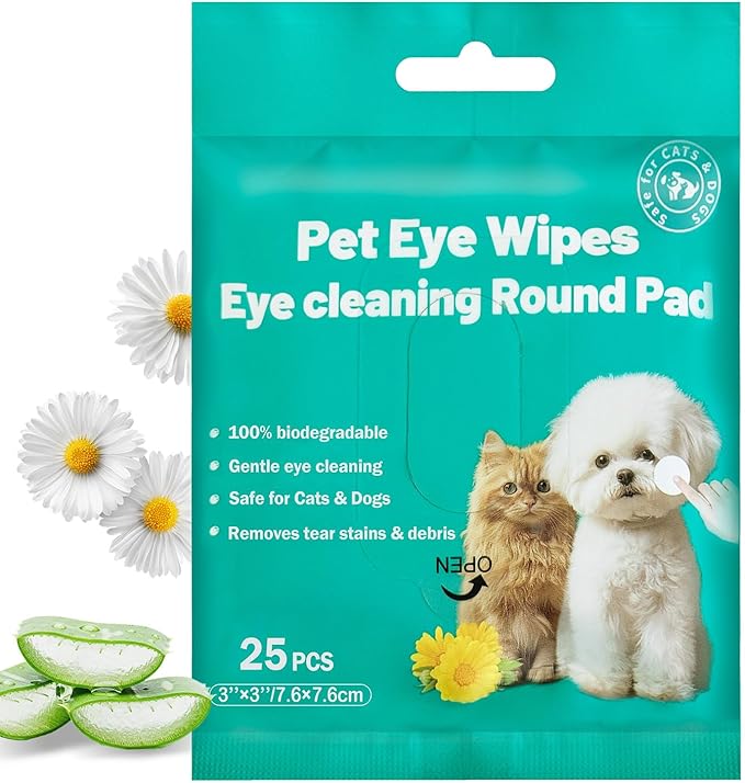 Eyes Wipes for Dogs & Cats Dog Cleaning Grooming Deodorizing Wipes Kit Wash Cleaner for Eyes Wrinkle Face Gently Remove Tear Stain Eye Debris 25pcs Unscented