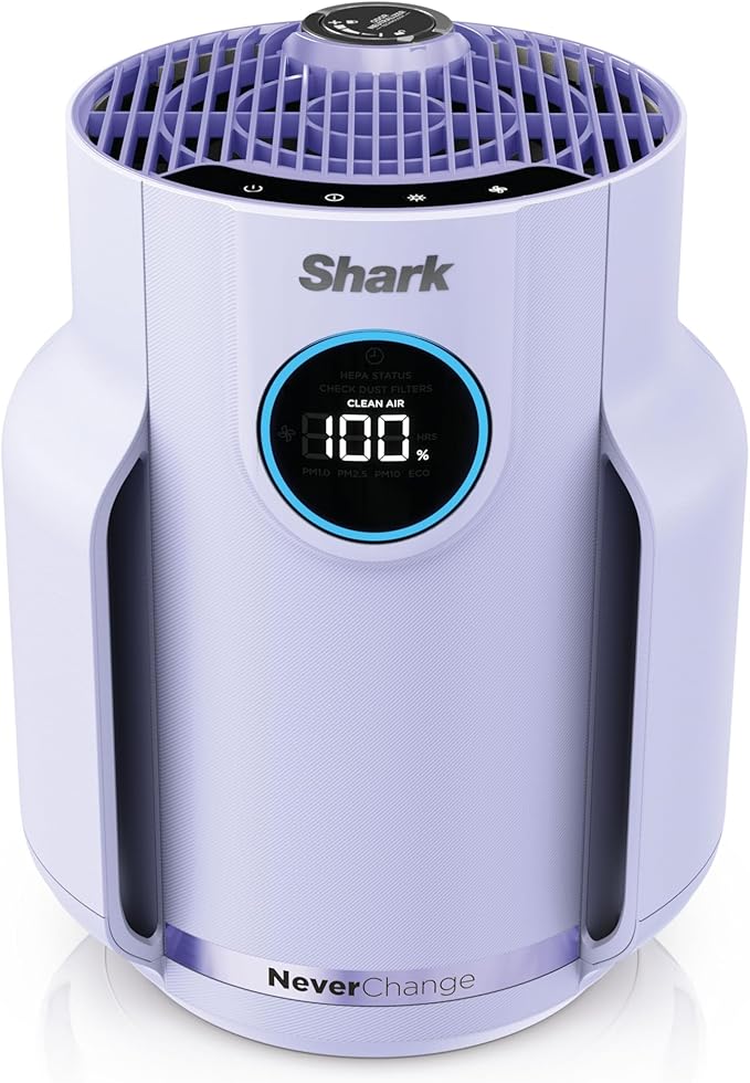 Shark Air Purifier for Home, NeverChange Compact Pro, for Bedroom, Nursery, Home Office, Dorm, HEPA-Exceeding Filter, Captures Pollutants, Pet Dander, Dust, Odor, Smoke, and More, HP072PL, Lilac