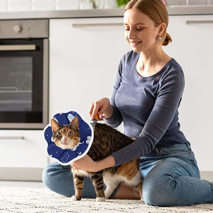 Cobee Soft Cat Cone Collar, Protective Cute Small Cat Recovery Collar Adjustable Fasteners Collars for Kittens Cats E-Collars After Surgery Wound Healing, Fit 6.3"-9" Neck Circumference(Constellation)