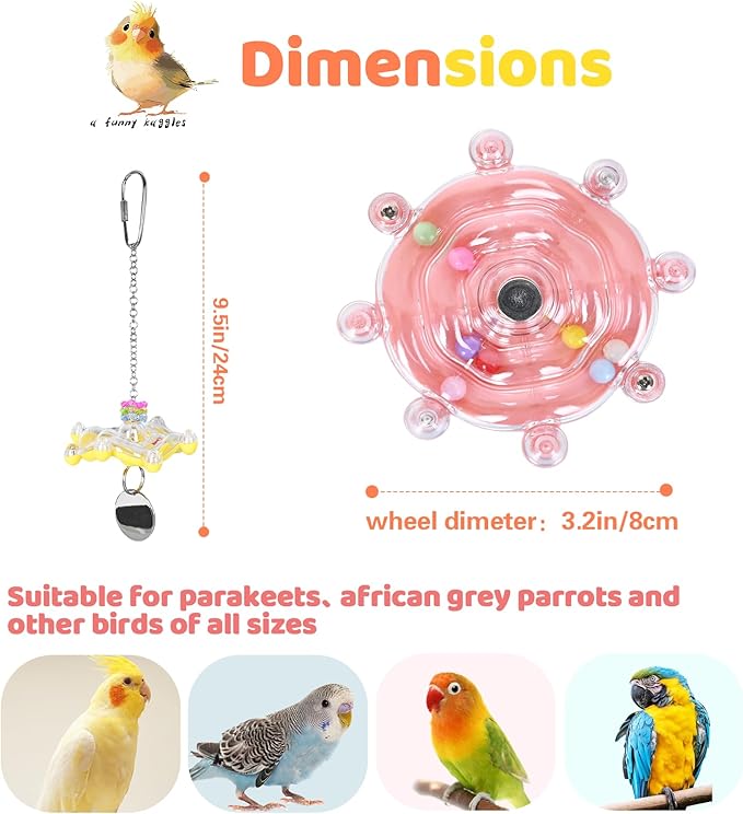 Colorful Bird Toys Wheel,for Parakeets,Conures,African Grey Parrots and Other Birds, Bird Cage Accessories for Gnawing and Relieve Boredom (3pcs)