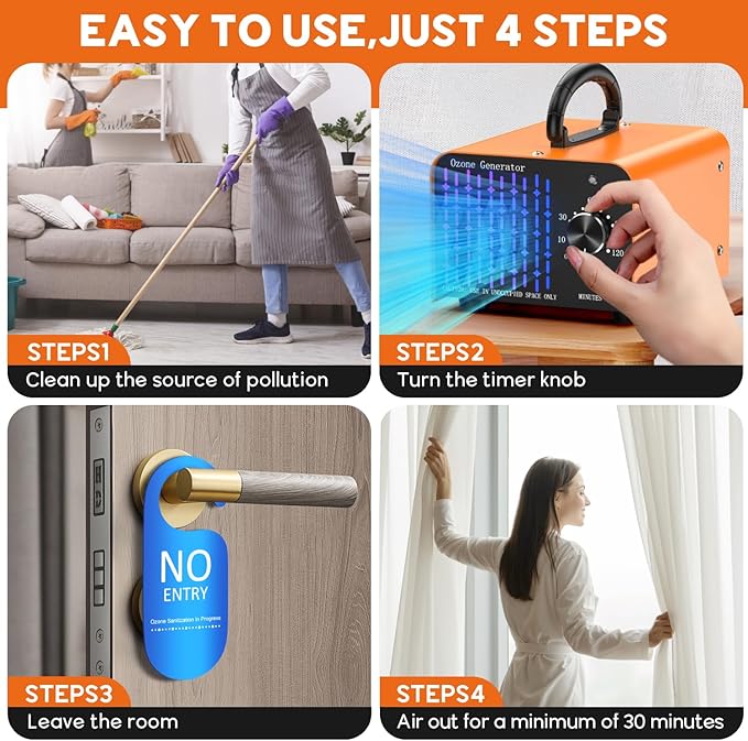 0zone Generator 80000mg - O3 Air Purifier for Home & Car, Ozone Machine Odor Removal for Smoke & Pet (Orange)