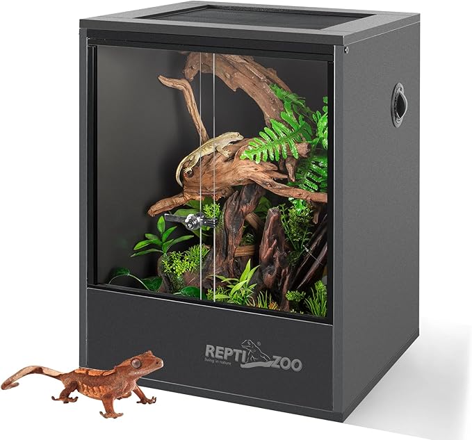 REPTI ZOO 30 Gallon PVC Tall Reptile Tank, 18x18x24 Reptile Terrarium for Frog Lizard Gecko Chameleon Snake, Tropical Rainforest Habitat Enclosure with Sliding Door & Top Screen Ventilation