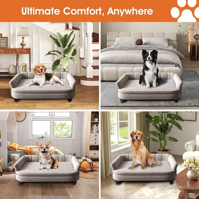 Dog Couch Sofa Bed, Comfortable Pet Sofa for Large and Medium Dogs, Soft Velvet Cushion, Durable Pet Furniture for Living Room, Washable Dog Bed for Couch 40.16‘’ (Gray)