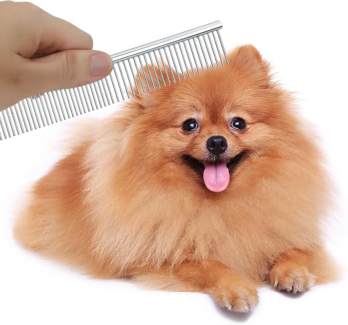 GEMEK Pet Cat Dog Grooming Scissors Set 4 Pieces Stainless Steel Professional Pet Trimmer Kit - 7.5 inch Straight Cutting, Thinning Shears, Curved, Grooming Combs