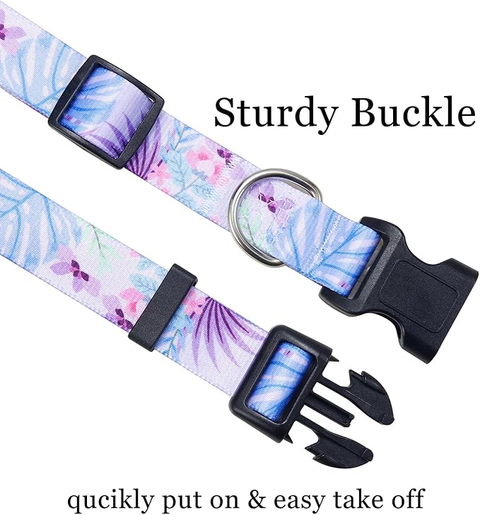 Dog Collar with Bohemia Floral Tribal Geometric Patterns - Soft Ethnic Style Collar Adjustable for Small Medium Large Dogs (Purple Flower, M)