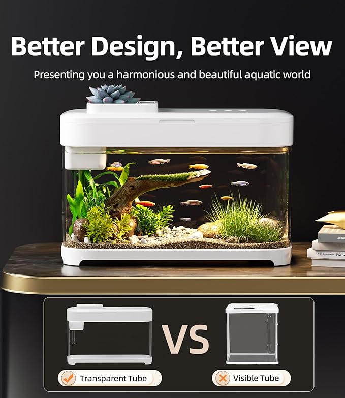 Smart Fish Tank Aquarium 3 Gallon with Heater, Temperature Monitor, 3 Stage Filtration, 8 Color Lighting, Aquarium Siphon, Small Betta Tank Kit, Acrylic