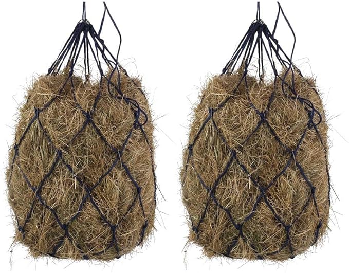 BLOOMOAK Hay Net for Horse, Black Hay Bag 40" Length and 4" Larger Holes with Metal Rings for Goat/Donkeys/Older Horses 2 PCS (40" Length & 4“ Hole)…