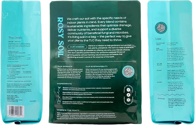 Rosy Soil Indoor Potting Soil for House Plants - Organic Potting Soil Mix for Indoor Plants - Enriched w/Root-Boosting Biochar for Foliage Plants, Flowers, Herbs - Peat Free, Less Prone to Gnats - 4qt