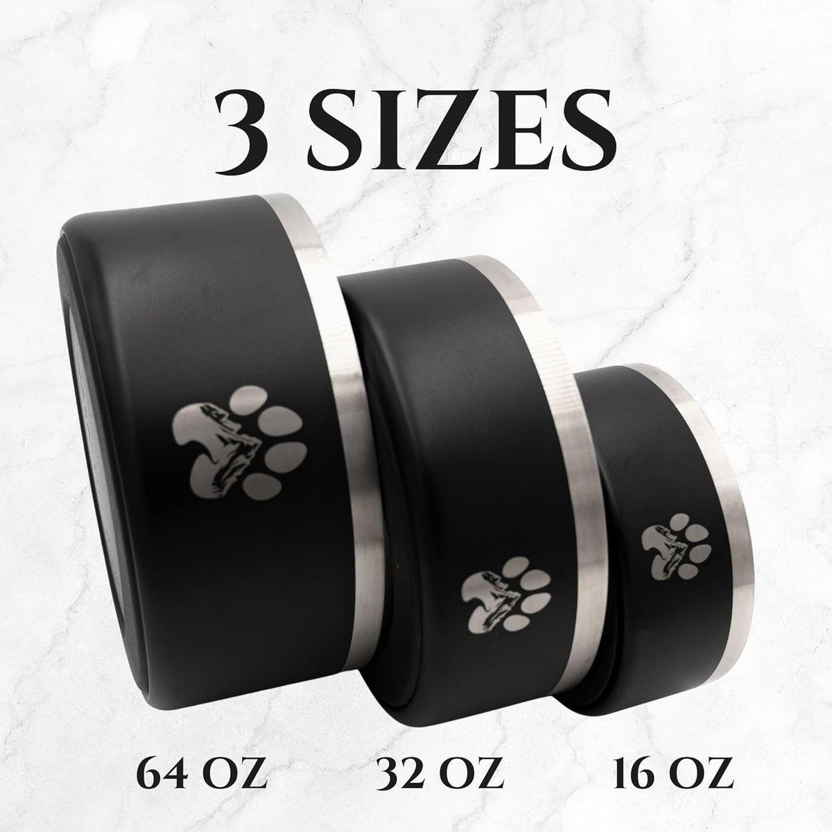 Stainless Steel Dog Bowl for Small-Large Dogs | Double Wall Insulated, Non-Slip Base Heavy Duty Water and Food Bowls for Dogs & Cats | Pet Safe BPA Free & Dishwasher Safe | 64 Oz - Black