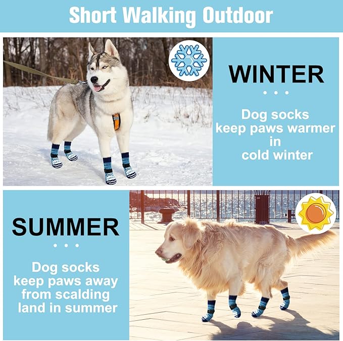 BEAUTYZOO Anti Slip Dog Socks for Small Medium Large Dogs,Paw Protector with Grips for Hardwood Floor Hot/Cold Pavement,Traction Control 3 Pairs AntiTwist Dog Shoes to Prevent Licking for Senior Dog