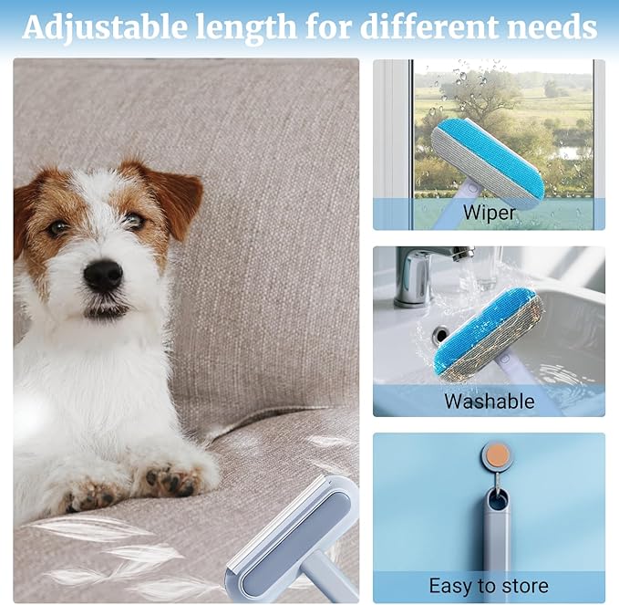 4 in 1 Multifunctional Reusable Pet Hair Remover Brush,Dog & Cat Hair Remover Tool for Couch,Bedding & Carpet,Washable Fur Remover with Dual-Sided Cleaning Brush