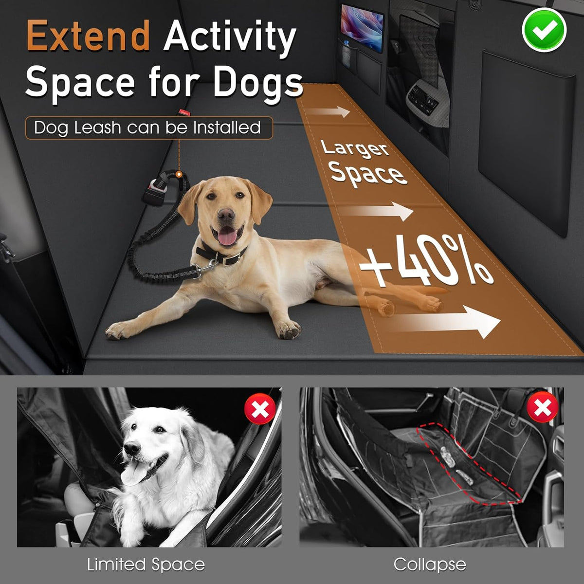 Dog Cover for Car Backseat with Crossbar Design, Hard Bottom Car Seat Cover for Dogs with Back seat Extender, Waterproof Dog Hammock for Full-Size SUV, and Truck